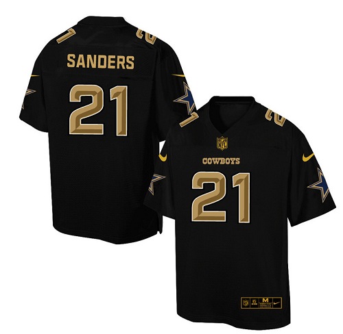 Men's Elite Deion Sanders Nike Jersey Black - #21 Pro Line Gold Collection NFL Dallas Cowboys